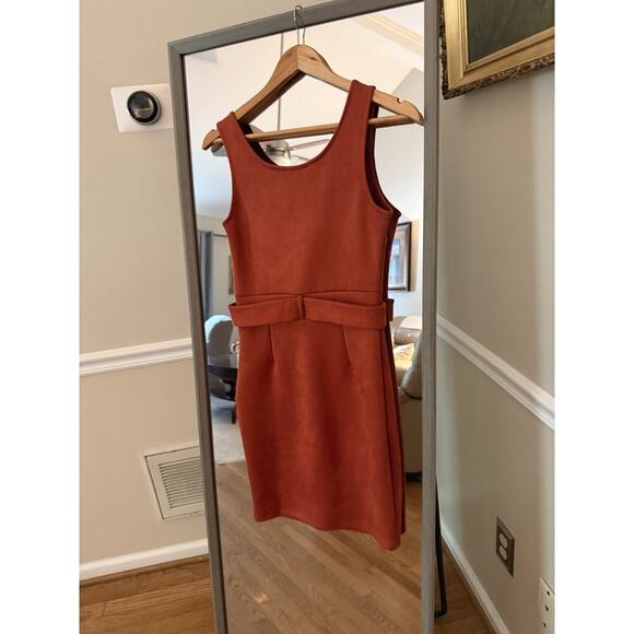 NWOT Haute Monde Women's Sleeveless Orange Suede Bodycon Lace Dress Size Small - Picture 4 of 4